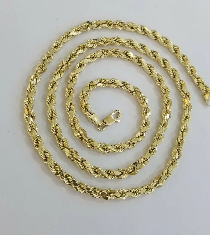 Necklaces Gold and Diamond SOLID 10k Yellow Gold Rope Chain 22 Diamond Cut 4mm REAL 10K Necklace Men Women Necklaces Gold and Diamond SOLID 10k Yellow Gold Rope Chain 22 Diamond Cut 4mm REAL 10K Necklace Men Women
