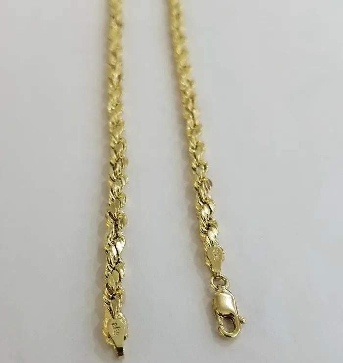 Necklaces Gold and Diamond SOLID 10k Yellow Gold Rope Chain 22 Diamond Cut 4mm REAL 10K Necklace Men Women