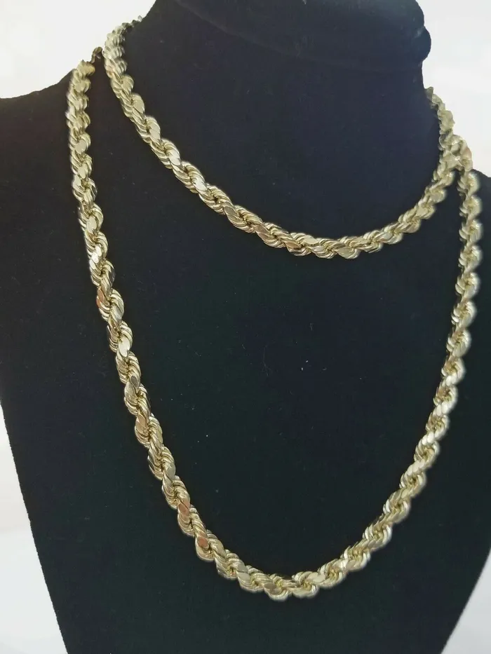 Necklaces Gold and Diamond SOLID 10k Yellow Gold Rope Chain 22 Diamond Cut 4mm REAL 10K Necklace Men Women