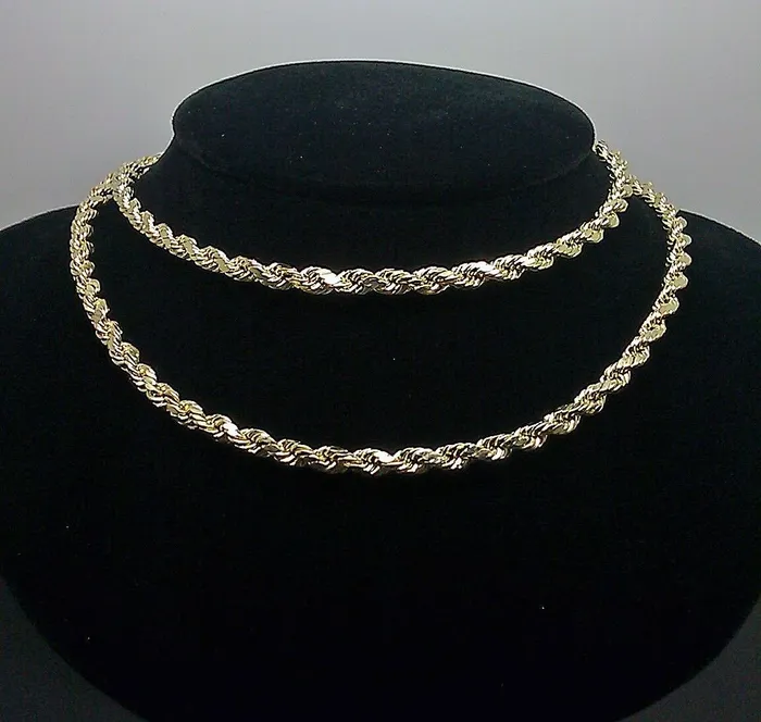 Necklaces Gold and Diamond SOLID 10k Yellow Gold Rope Chain 22 Diamond Cut 4mm REAL 10K Necklace Men Women