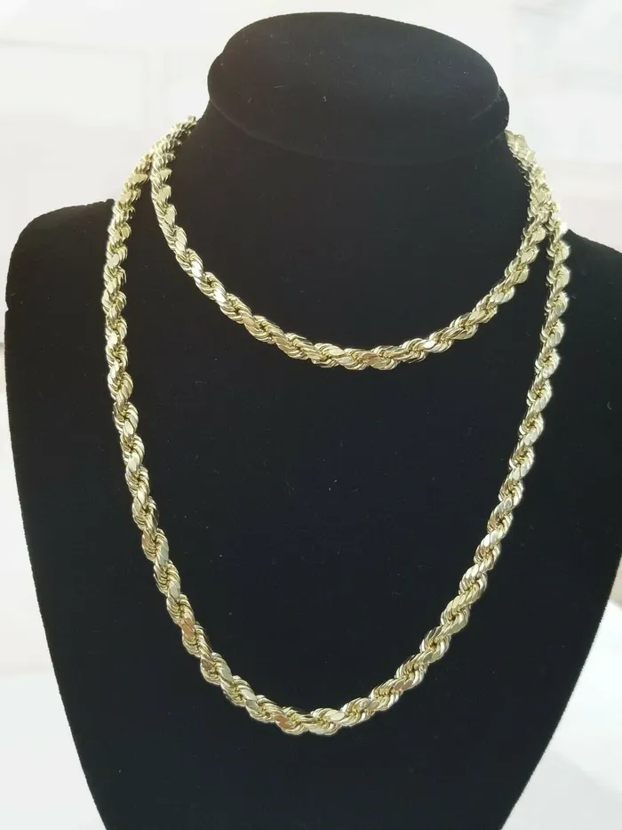 Necklaces Gold and Diamond SOLID 10k Yellow Gold Rope Chain 22 Diamond Cut 4mm REAL 10K Necklace Men Women