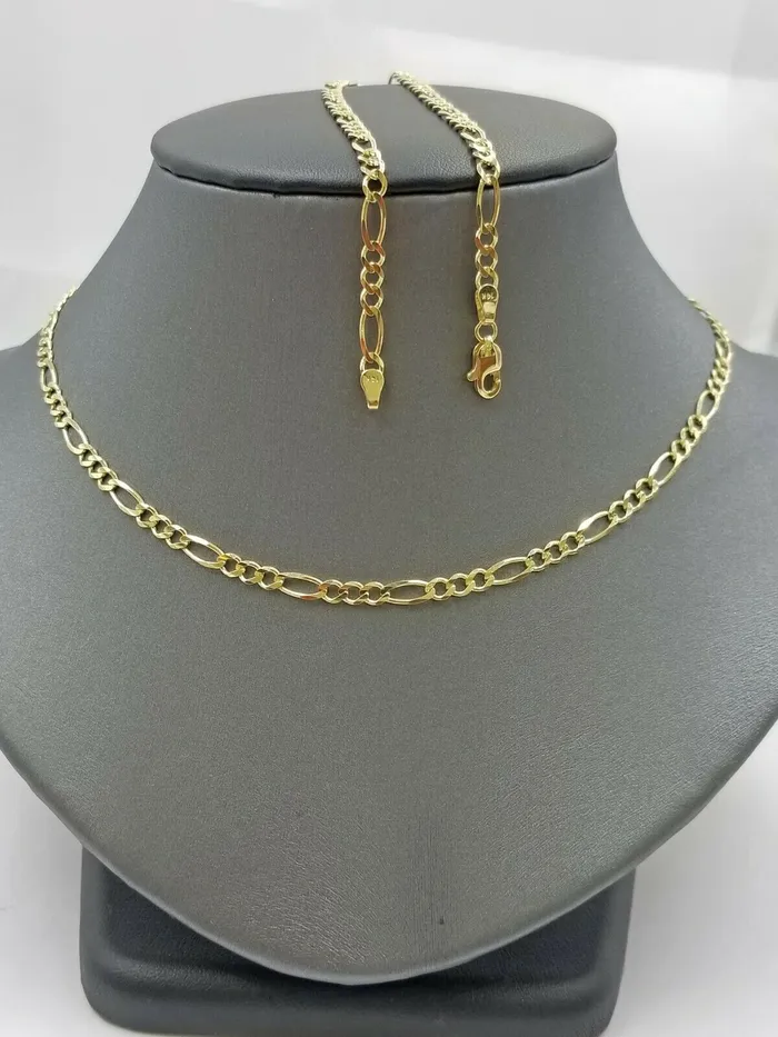 Necklaces REAL 10k Yellow Gold Figaro Link Chain 35mm Necklace 16 26 Lobster 10kt Gold and Diamond