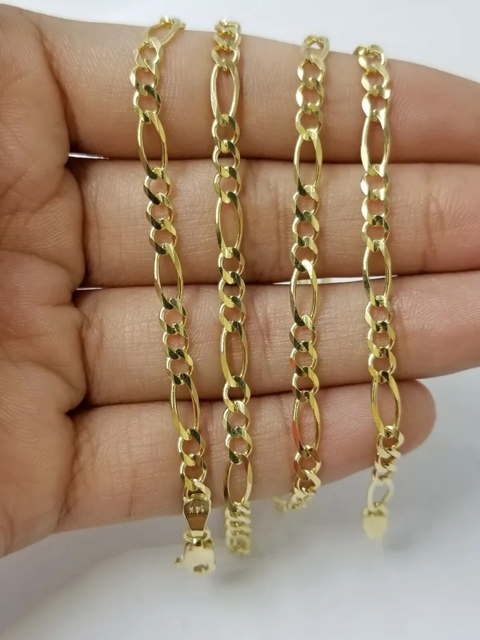 Necklaces REAL 10k Yellow Gold Figaro Link Chain 35mm Necklace 16 26 Lobster 10kt Gold and Diamond