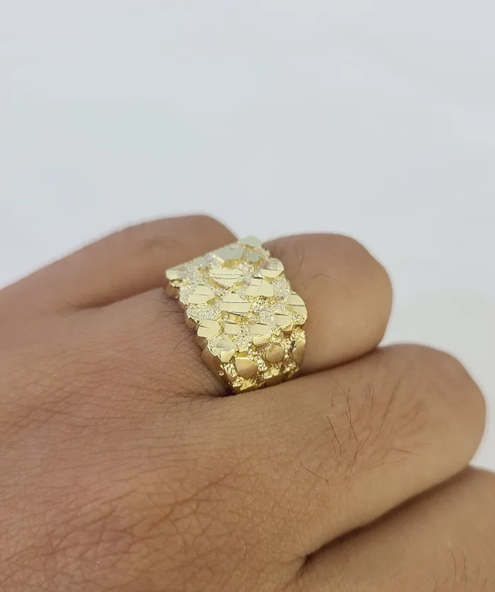 Rings Globalwatches10 Real 10k Nugget Ring Yellow Gold Men Casual Square Ring 10kt