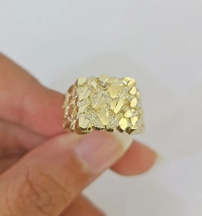 Rings Globalwatches10 Real 10k Nugget Ring Yellow Gold Men Casual Square Ring 10kt