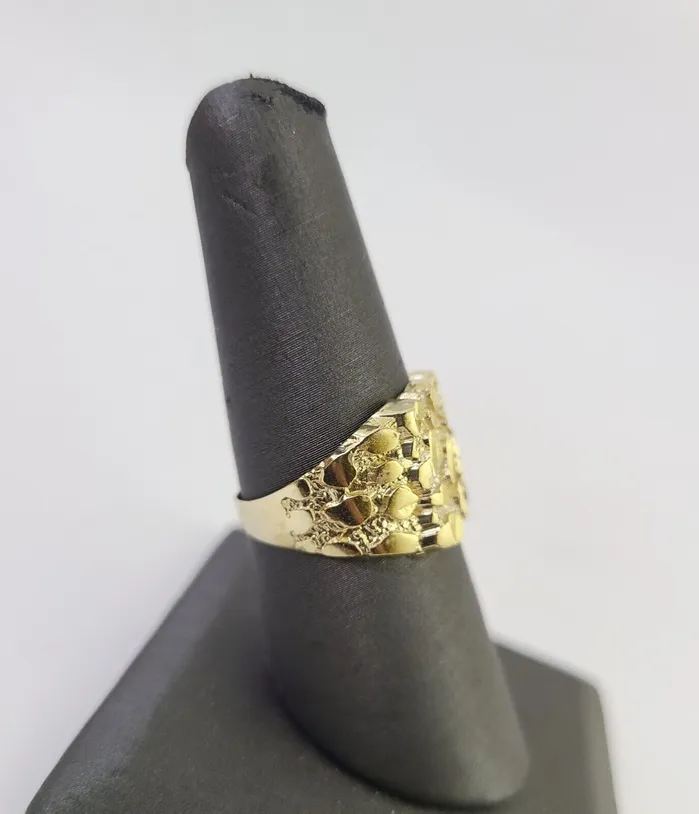 Rings Globalwatches10 Real 10k Nugget Ring Yellow Gold Men Casual Square Ring 10kt