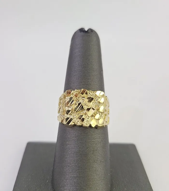 Rings Globalwatches10 Real 10k Nugget Ring Yellow Gold Men Casual Square Ring 10kt