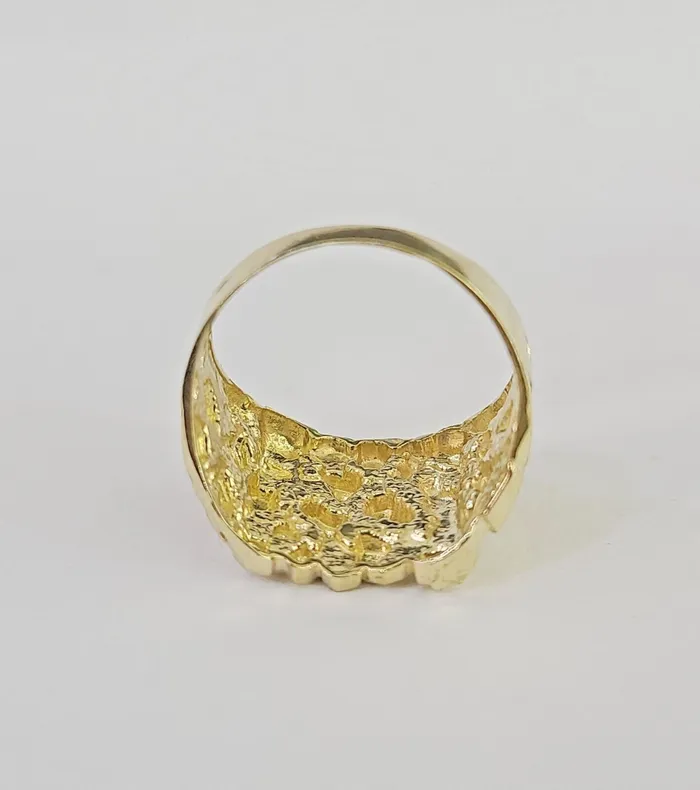 Rings Globalwatches10 Real 10k Nugget Ring Yellow Gold Men Casual Square Ring 10kt