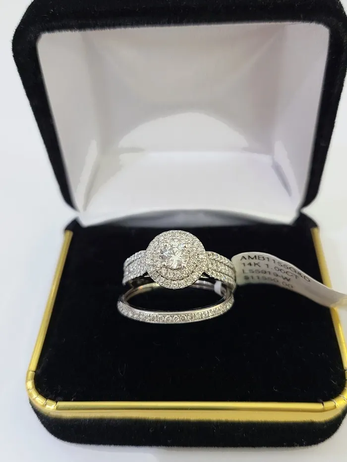 Rings Gold and Diamond REAL 14k White Gold Diamond Ring Round Shaped Ladies Wedding Engagement