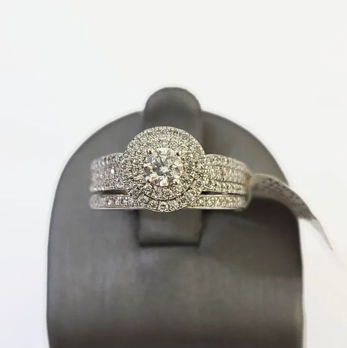 Rings Gold and Diamond REAL 14k White Gold Diamond Ring Round Shaped Ladies Wedding Engagement