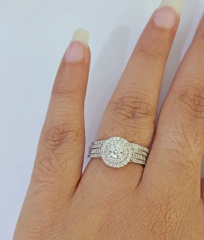 Rings Gold and Diamond REAL 14k White Gold Diamond Ring Round Shaped Ladies Wedding Engagement