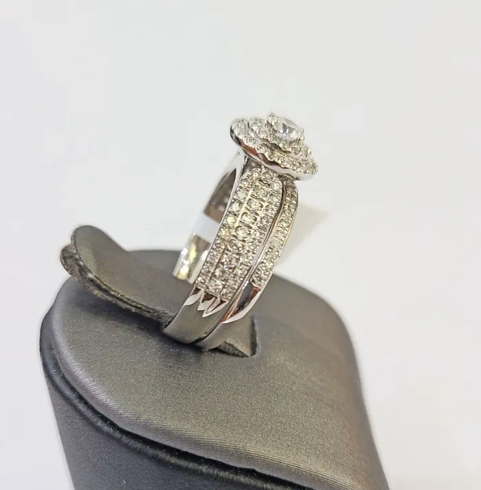 Rings Gold and Diamond REAL 14k White Gold Diamond Ring Round Shaped Ladies Wedding Engagement
