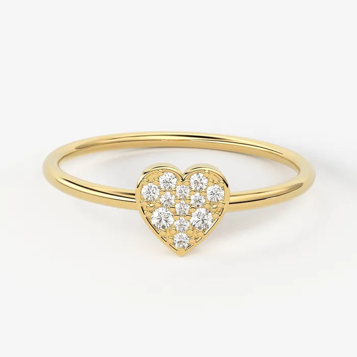 Rings Jalvi Co Heart Diamond Band in 14k Solid Gold Heart Gold Diamond Ring Gold Band White Diamond Ring Milgrain Diamond Wedding Band