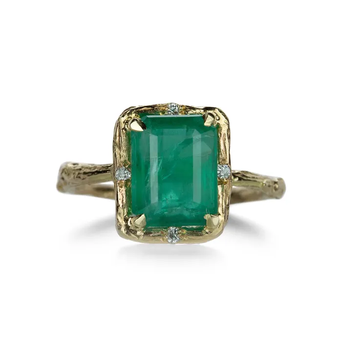 Rings Rectangular Faceted Emerald Willow Ring Elisabeth Bell