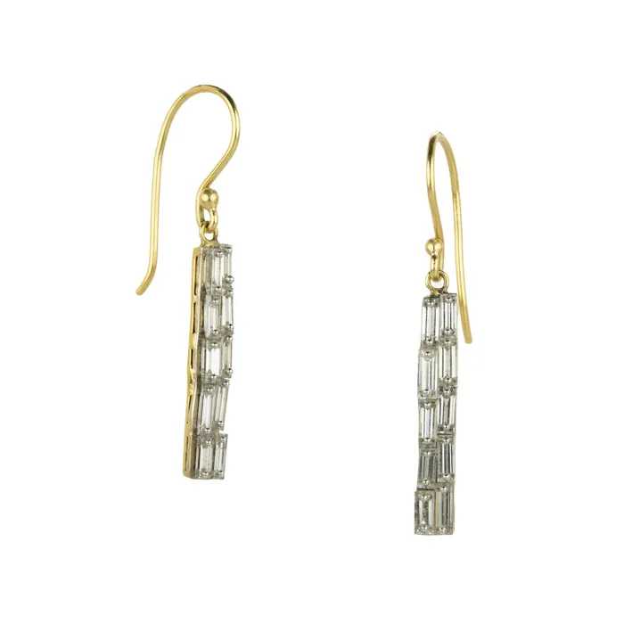 Todd Pownell Earrings Baguette Diamond Long Drop Earrings