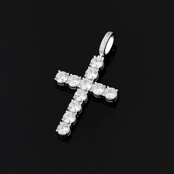 YiWuJinAo Necklaces VVS Moissanite Solid Silver Cross Pendant in White Gold