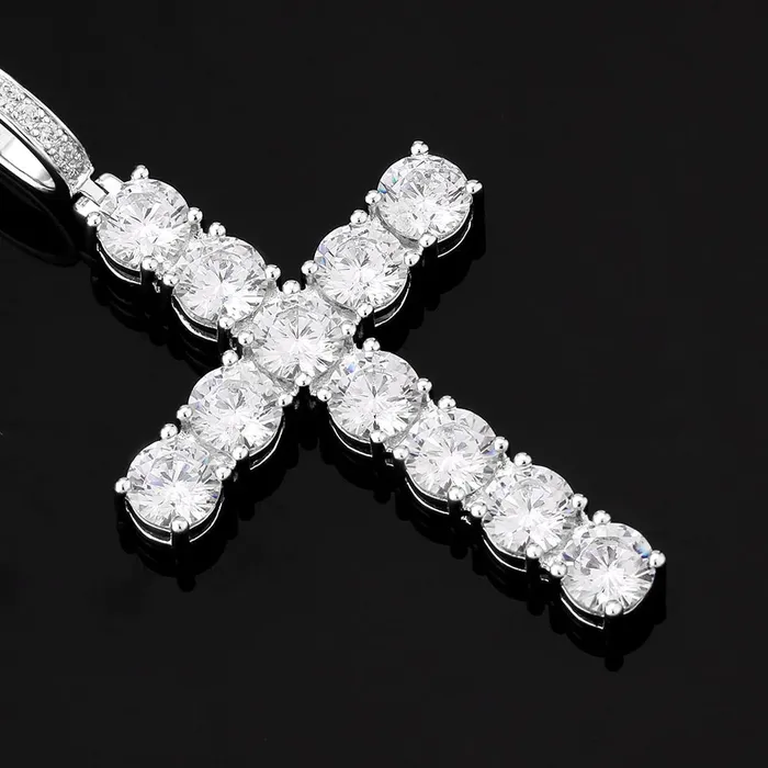YiWuJinAo Necklaces VVS Moissanite Solid Silver Cross Pendant in White Gold