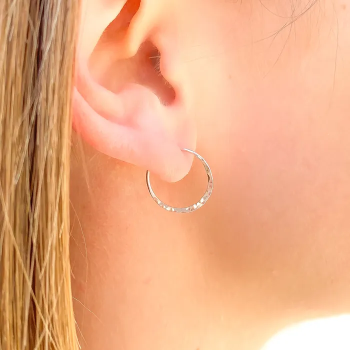 15mm Hammered Hoop Earrings Sterling Silver Hoops By Hand Earrings