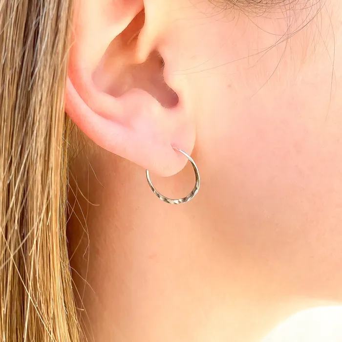 15mm Hammered Hoop Earrings Sterling Silver Hoops By Hand Earrings