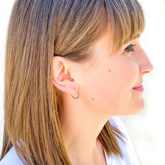 15mm Hammered Hoop Earrings Sterling Silver Hoops By Hand Earrings