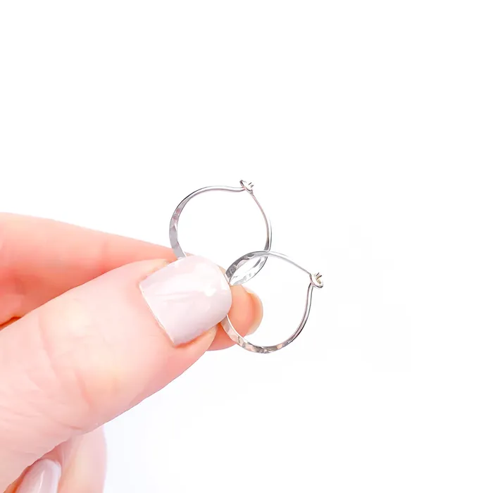 15mm Hammered Hoop Earrings Sterling Silver Hoops By Hand Earrings