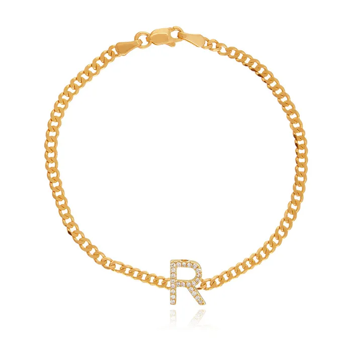 Alev Collection Necklaces Pave Initial Flat Cuban Anklet