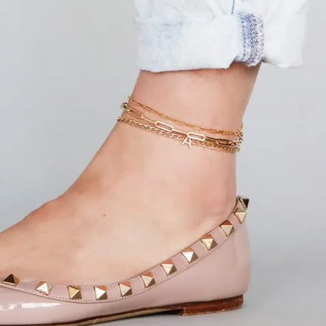 Alev Collection Necklaces Pave Initial Flat Cuban Anklet