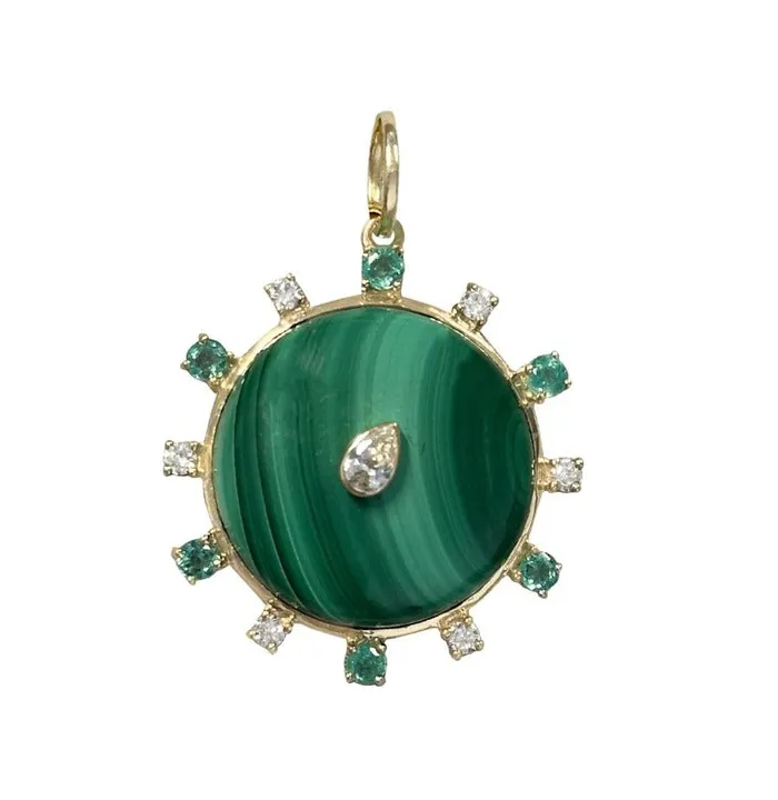 Alev Collection Round Malachite Center Diamond Stone Charm Charm Necklaces Alev Collection Round Malachite Center Diamond Stone Charm Charm Necklaces