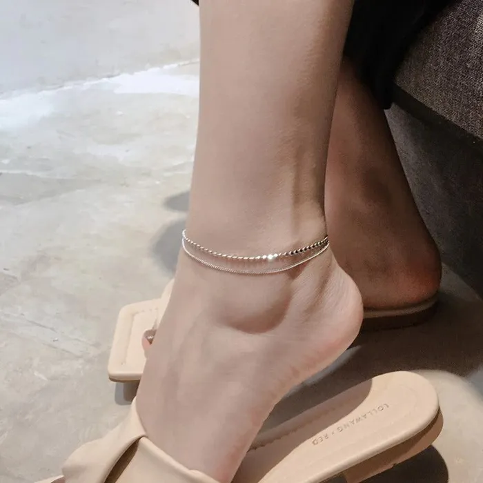 Ashley Jewels Rings Sterling Silver Shiny Thin Double Chain Anklet