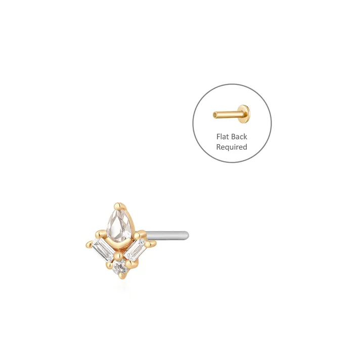 Aurelie Gi Earrings AURORA Pear Baguette and Round White Sapphire Threadless Flatback Earring Aurelie Gi Earrings AURORA Pear Baguette and Round White Sapphire Threadless Flatback Earring