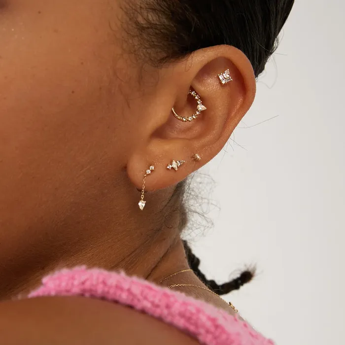 Aurelie Gi Earrings AURORA Pear Baguette and Round White Sapphire Threadless Flatback Earring Aurelie Gi Earrings AURORA Pear Baguette and Round White Sapphire Threadless Flatback Earring