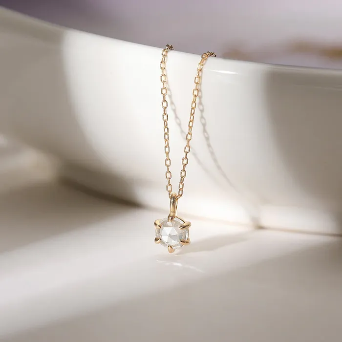 Aurelie Gi Necklaces MARILYN Rose Cut White Sapphire Solitaire Necklace Aurelie Gi Necklaces MARILYN Rose Cut White Sapphire Solitaire Necklace