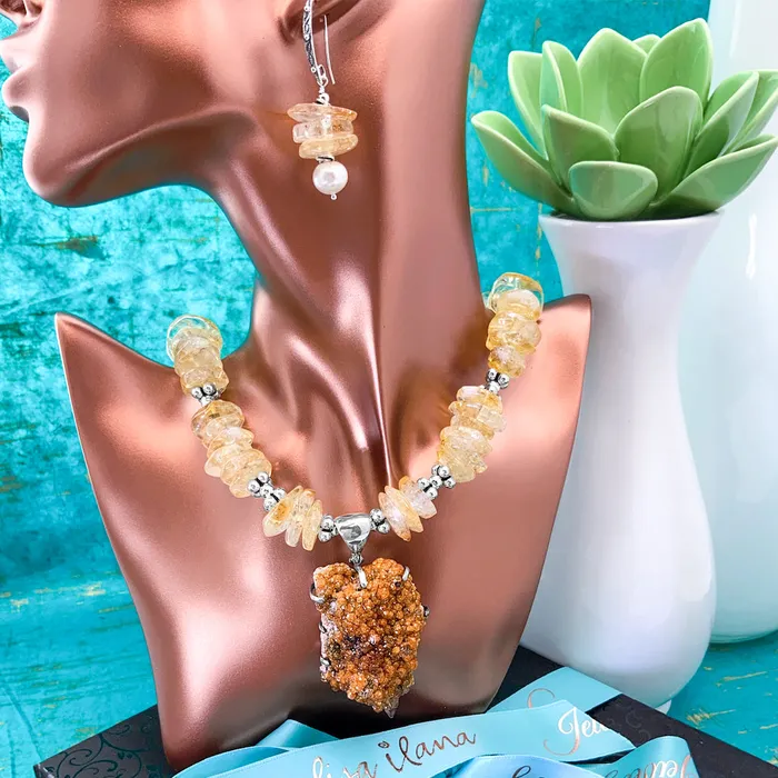 Citrine Druzy Necklace Elisa Ilana Necklaces