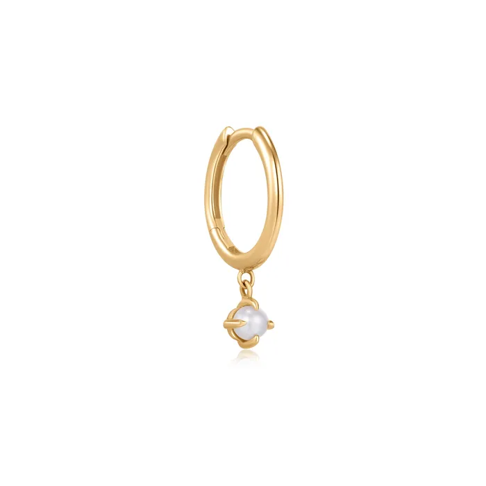 Earrings Aurelie Gi HELENA Single White Pearl Dangle Huggie Hoop