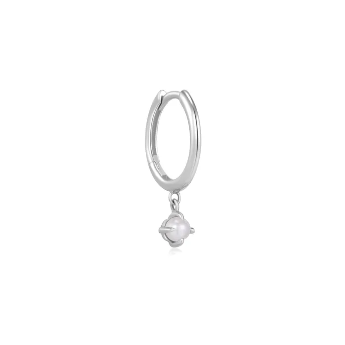 Earrings Aurelie Gi HELENA Single White Pearl Dangle Huggie Hoop