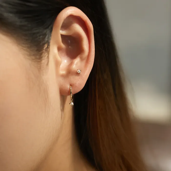 Earrings Aurelie Gi HELENA Single White Pearl Dangle Huggie Hoop