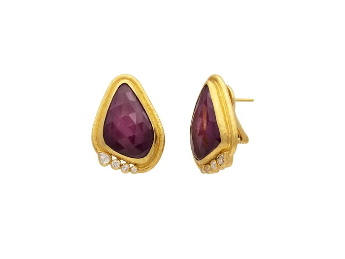 Earrings GG GOLD OOAK GURHAN Muse Gold Ruby Stud Earrings 24x16mm Amorphous Set in Wide Frame Earrings GG GOLD OOAK GURHAN Muse Gold Ruby Stud Earrings 24x16mm Amorphous Set in Wide Frame