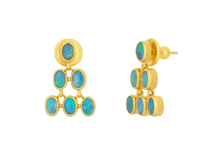 Earrings GG GOLD OOAK GURHAN Pointelle Gold Opal Stud Earrings 6x4mm Ovals in Pyramid Shape Earrings GG GOLD OOAK GURHAN Pointelle Gold Opal Stud Earrings 6x4mm Ovals in Pyramid Shape
