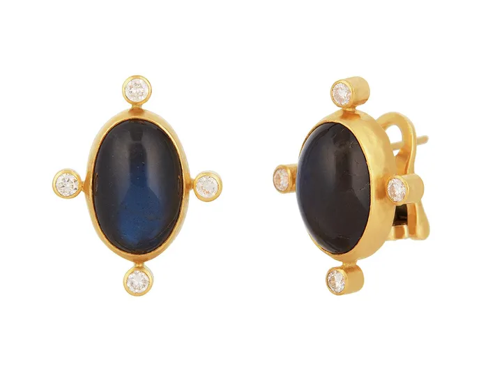 Earrings GURHAN Rune Gold Labradorite Stud Earrings 16x11mm Oval GG GOLD OOAK Earrings GURHAN Rune Gold Labradorite Stud Earrings 16x11mm Oval GG GOLD OOAK
