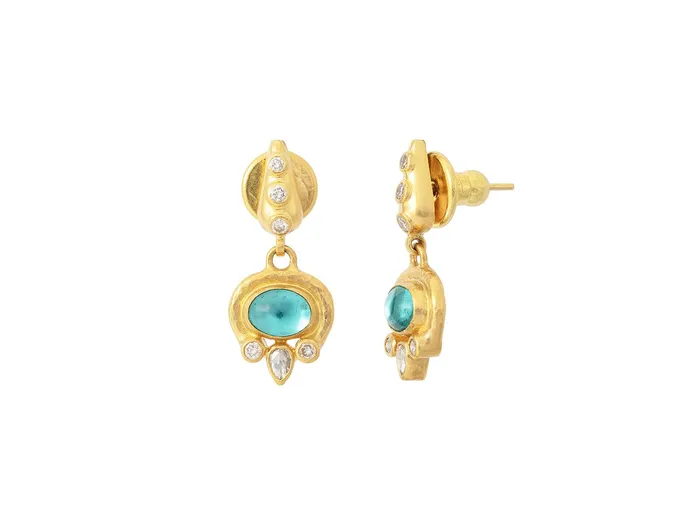 GG GOLD OOAK Earrings GURHAN Muse Gold Apatite Single Drop Earrings 8x6mm Oval set in Wide Frame Post Top GG GOLD OOAK Earrings GURHAN Muse Gold Apatite Single Drop Earrings 8x6mm Oval set in Wide Frame Post Top