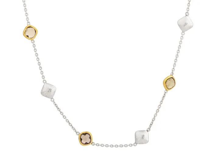 GG SILVER CLR GURHAN Spell Sterling Silver Quartz Station Short Necklace Mixed Shapes on Thin Chain Gold Accents Necklaces GG SILVER CLR GURHAN Spell Sterling Silver Quartz Station Short Necklace Mixed Shapes on Thin Chain Gold Accents Necklaces