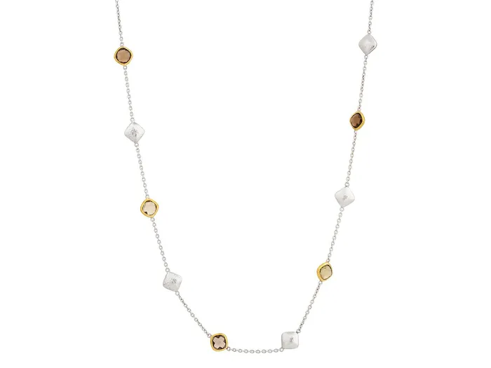 GG SILVER CLR GURHAN Spell Sterling Silver Quartz Station Short Necklace Mixed Shapes on Thin Chain Gold Accents Necklaces GG SILVER CLR GURHAN Spell Sterling Silver Quartz Station Short Necklace Mixed Shapes on Thin Chain Gold Accents Necklaces