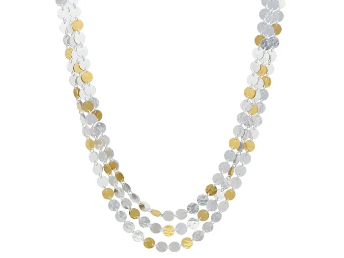 GG SILVER CLS Necklaces GURHAN Lush Sterling Silver MultiStrand Short Necklace 7mm Round Flakes Gold Accents GG SILVER CLS Necklaces GURHAN Lush Sterling Silver MultiStrand Short Necklace 7mm Round Flakes Gold Accents