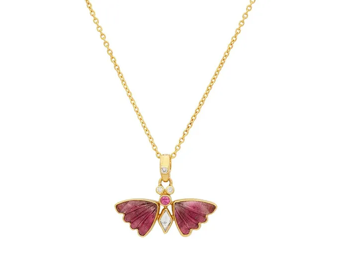 GURHAN Butterfly Gold Tourmaline Pendant Necklace 12x10mm Carved Wings GG GOLD OOAK Necklaces GURHAN Butterfly Gold Tourmaline Pendant Necklace 12x10mm Carved Wings GG GOLD OOAK Necklaces