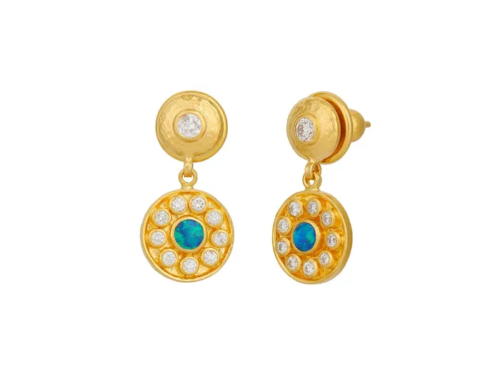 GURHAN Muse Gold Opal Single Drop Earrings 11mm Round Medallion GG GOLD OOAK Earrings GURHAN Muse Gold Opal Single Drop Earrings 11mm Round Medallion GG GOLD OOAK Earrings