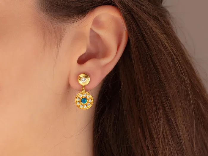 GURHAN Muse Gold Opal Single Drop Earrings 11mm Round Medallion GG GOLD OOAK Earrings GURHAN Muse Gold Opal Single Drop Earrings 11mm Round Medallion GG GOLD OOAK Earrings