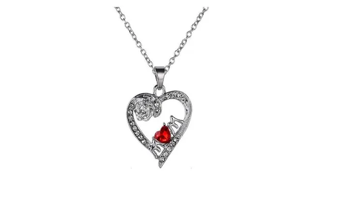 Heart With Mom Crystal Pendant Necklace sparklingselections Necklaces