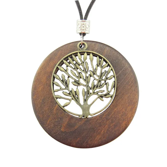Necklaces Alloy Life Tree Wooden Pendant Necklace sparklingselections