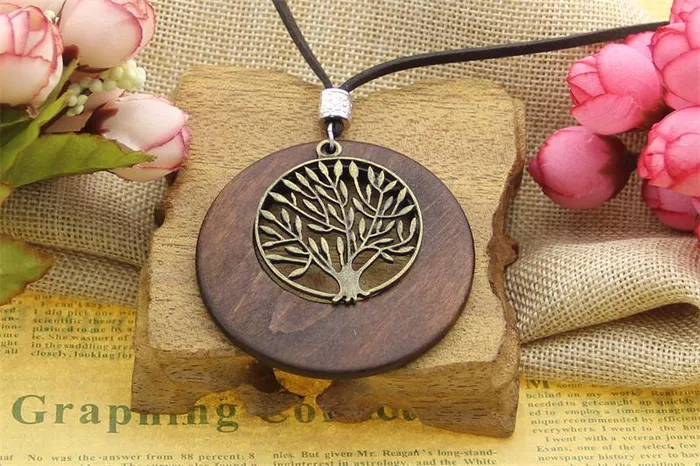 Necklaces Alloy Life Tree Wooden Pendant Necklace sparklingselections