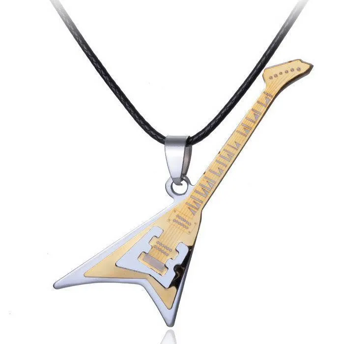 Necklaces sparklingselections Stainless Steel Gold Guitar Unisex Pendant Necklace Necklaces sparklingselections Stainless Steel Gold Guitar Unisex Pendant Necklace